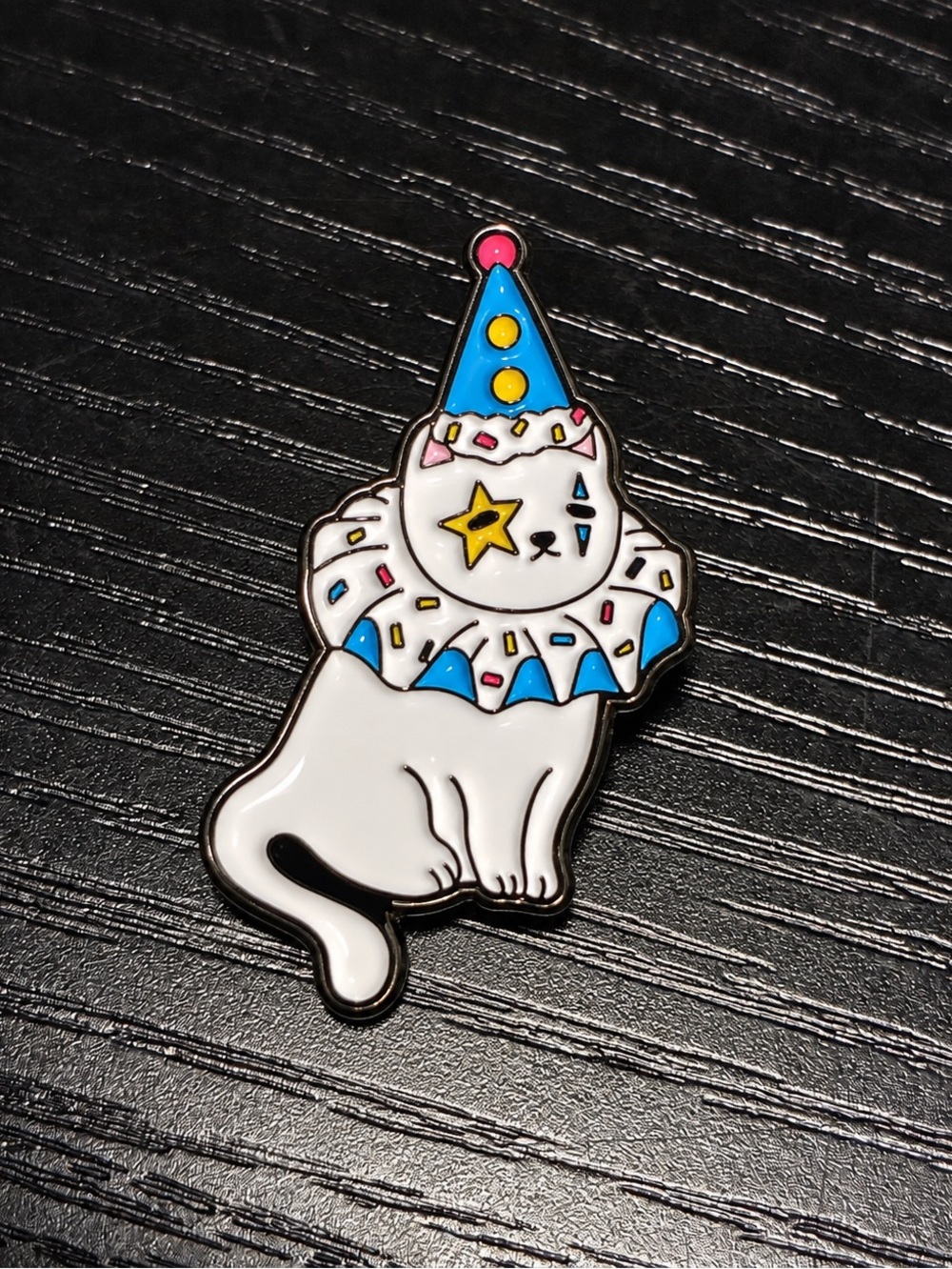 Cute Clown Cat Enamel Pin | White Cat with Party Hat Lapel Pin